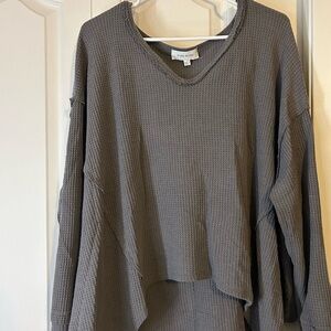 Pink Rose Grey Waffle Knit Sweatshirt